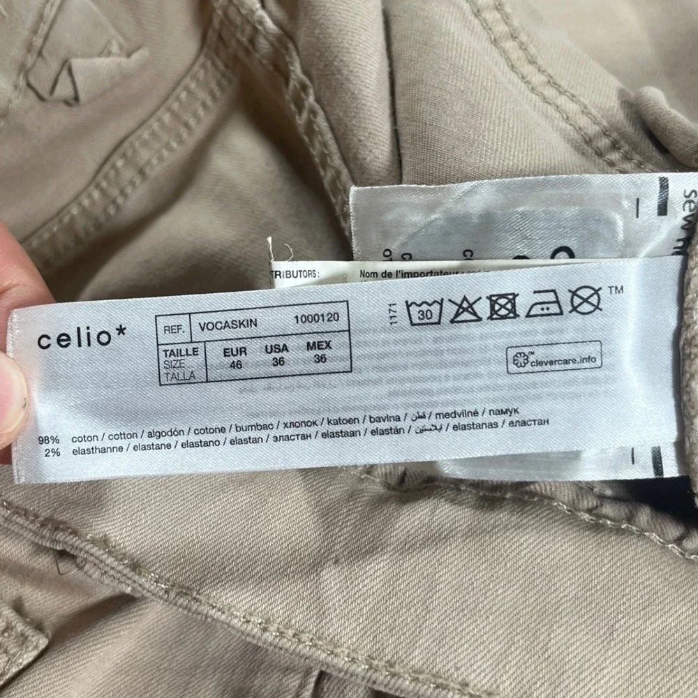 Celio Skinny Cargo Pants Mens 36 Beige Tactical Utility Trousers VOCASKIN 46 EUC